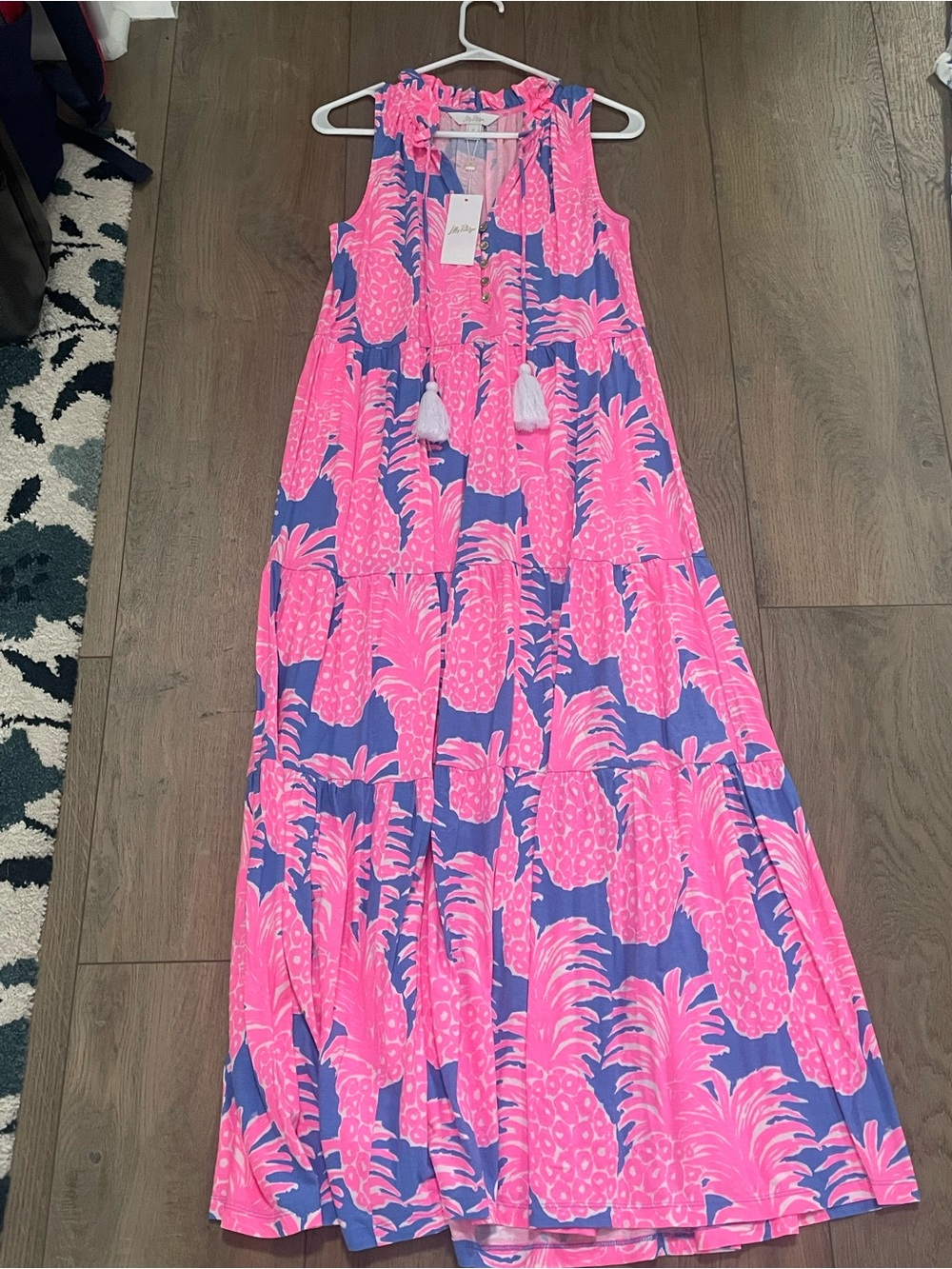 NWT Lilly Pulitzer Pink & Blue Pineapple Print Maxi Dress